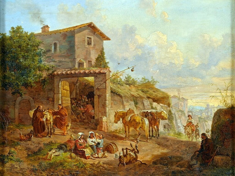 1810-Christian Peter Wilhelm Stolle - Attività frenetica davanti all'Osteria